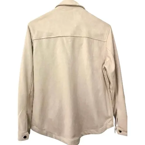 Oversized Cream Velvety Suede Like Button Up Soft Shacket Tan Size M