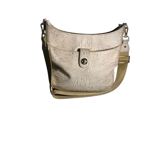 Brahmin Beige Croc-Embossed Leai Shoulder Bag with dust bag, care cards
