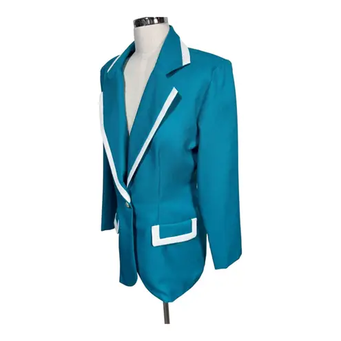 Habit Vintage Habits Teal Blazer White Trim Single Button Mod Colorblock Women's S USA