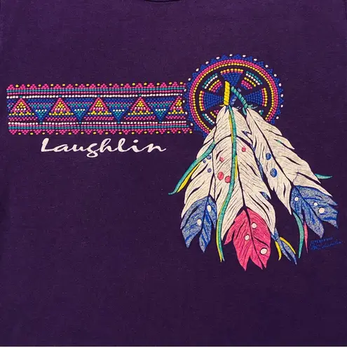 Jerzees Vintage 92 Wild West Laughlin Aztec Indian Feathers Purple  Shirt Adult S