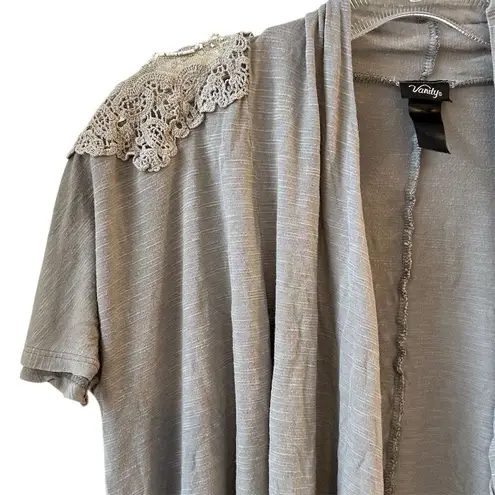 Vanity Women's Gray Open Front Cardigan with Lace Detail One Size Size undefined
