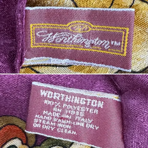 Vintage Worthington XL Italian jacquard satin paisley floral scarf wrap 46” sq Purple