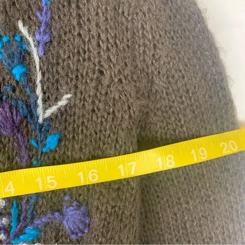 Wooden Ships size small medium Dark Brown Cardigan Floral Embroidery wool mohair