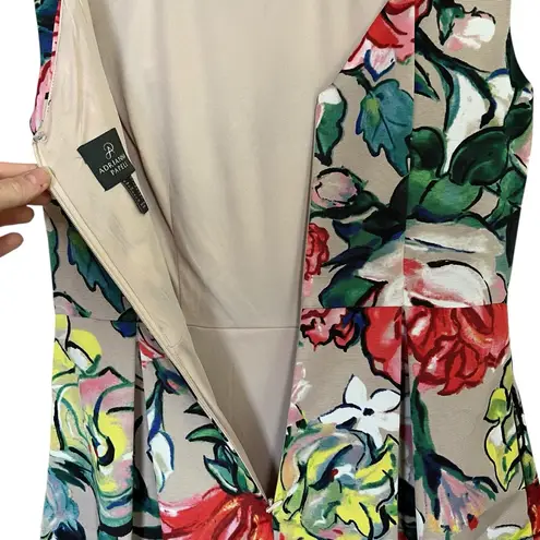Adrianna Papell  Floral Stained Glass Dress Tea Length Sleeveless Pockets Size 8