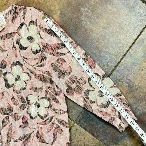 Alfred Dunner Glitter Sequin Floral Cardigan Large Pink
