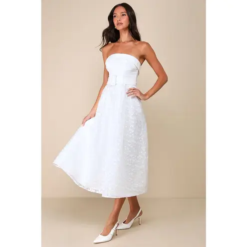 NWT Lulus Enviable Grace White Burnout Strapless Belted Midi Dress Wedding Sz M Size M