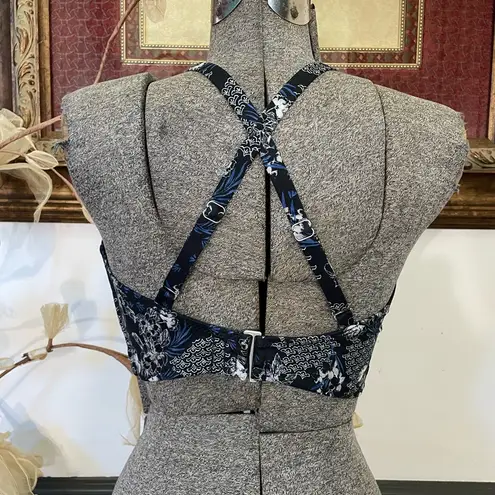 Garnet Hill Black Floral Riviera Wrap Front Bikini Swim Top - Sz 10 💛🎀