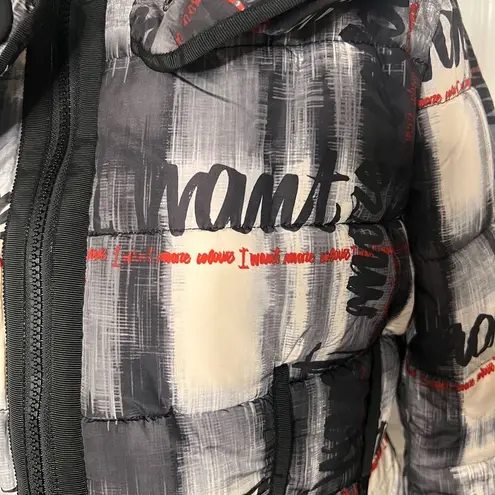 Desigual Womens Jacket Size 6 Black Sigrun 36 Padded Tartan Lettering Coat NWT