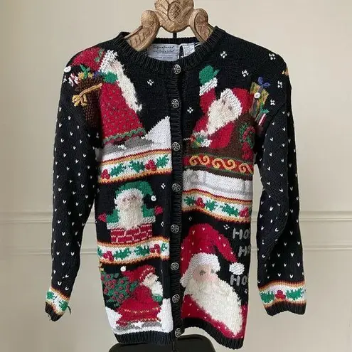 Vintage Northern Isles Signature Santa Christmas Button Cardigan L Black Size L