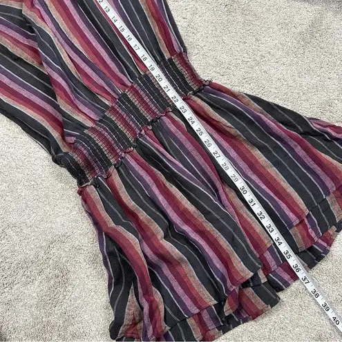 Rails Lucca Brava Stripe Mini Dress Smocked V-Neck Linen Blend Size M
