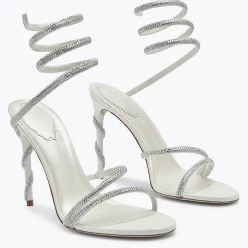 Rene Caovilla Crystal Stripy Sandal Heel Size 35 (Fits US 6 $1,730 worn once Silver