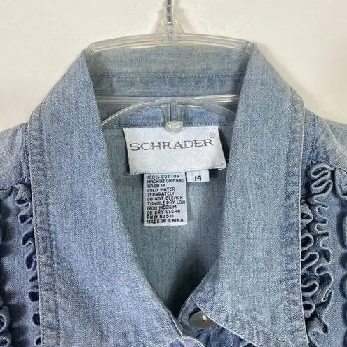 Vintage Schrader Light Wash Chambray Denim Ruffled A Line Dress Size 14 Blue Size L