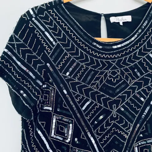 Parker Black Sequin Beaded Mini cocktail Party Dress