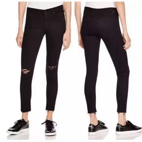 MOTHER Denim The Looker Ankle Fray Skinny Jeans in Guilty As Sin Black
