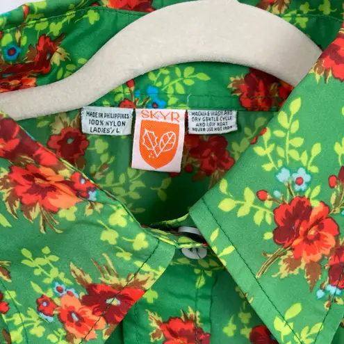 Vintage SKYR Womens L FLAW Green Orange Floral Disco Button Down Shirt Retro Size L