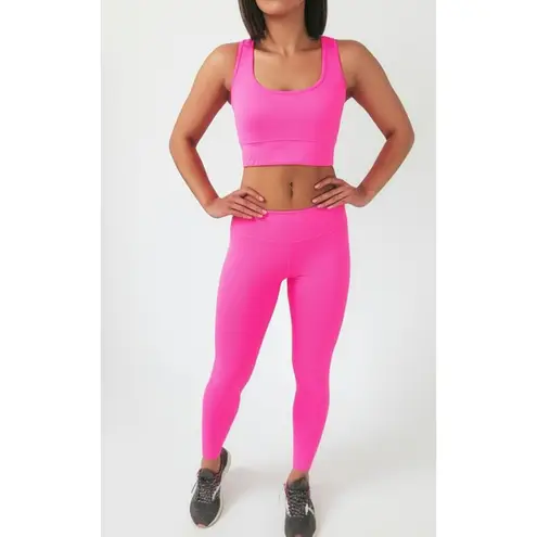 Womens Ribbed Crop Top Size L Neon Pink Scoop Neck Ribbed Knit Athletic Casual Size L