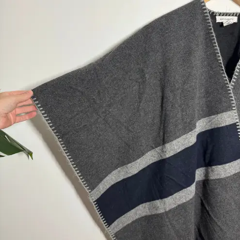 Artisan NY Poncho Women S Gray Blue Stripe Wool Blend Lagenlook Minimal Modest