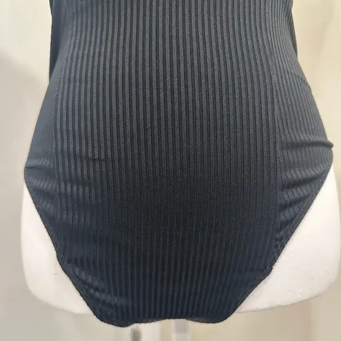 Capulet Black Ribbed Square Neck Bustier Sleeveless Thong Bodysuit Going Out Top