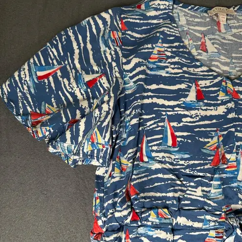 Stitch by Chenault Womens L Maxi Dress Sailboat Print Coastal Grandma Beach Blue Size L