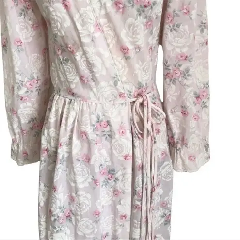 Vintage 80s Pinehurst Victorian Style Floral Cotton lingerie Robe Size S Pink