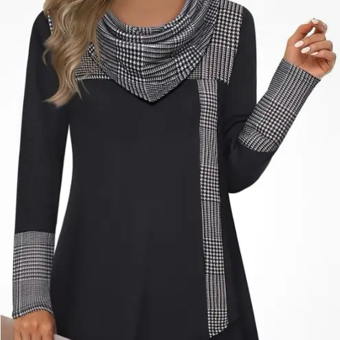 Furnex Womens Cowl Neck Tunic Blouse Sweater XXL 2XL Black & White Bust 48”