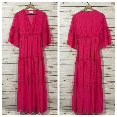 Faeriesty Swiss Dot Surplice Neck Flounce Sleeve Ruffle Hem Dress