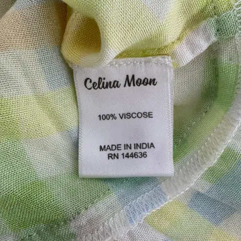 Celina Moon Pastel Plaid Mini Dress Women Large Smocked Sundress Summer Beachy Yellow