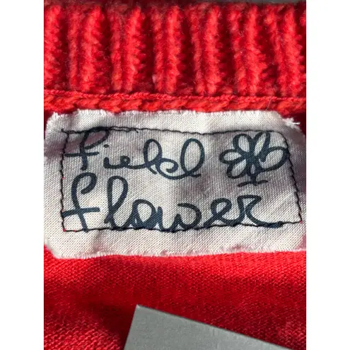 Anthropologie Field Flower Penguin Bright Cherry Red Knit Cardigan Sweater New Size M