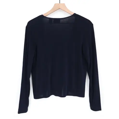 Chicos Travelers Navy Blue Long Sleeve Knot Front Cardigan Sweater Size 0/S