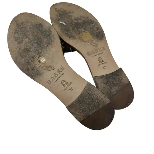 Baske California Sage Slide Sandals Flat Leather Calf Hair Size 38 US 7.5 Brown