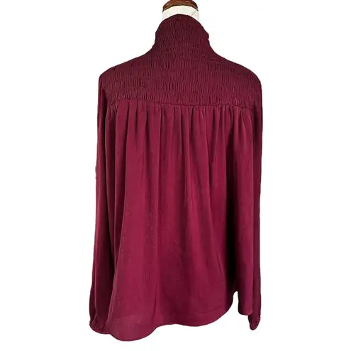 Elan Maroon Satin High Neck Long Sleeves Blouse Women Size Small | 71-4