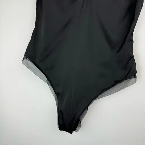 ZARA NWT  Black Satin Teddy Mesh Trim Bodysuit Sz Small Lingerie Sexy