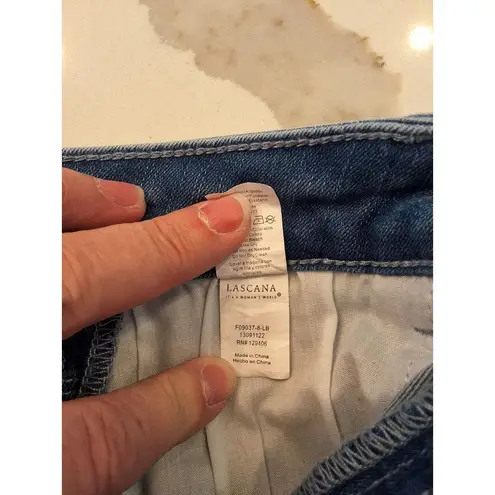 Lascana Size 8 Womens Stone Wash High Pockets with Embroidered Sides Jeans Blue