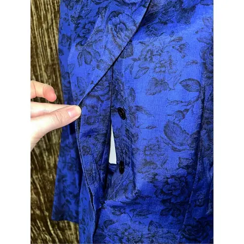 VTG Vintage 2 Piece Skirt Set Indigo Blue Floral Pattern Size 8