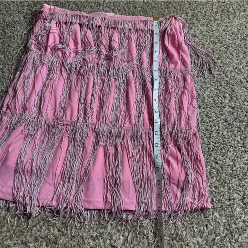 MANER Fringe Skirt Stretchy Sparkly Tassel Mini Skirt Pink Pony Club Swiftie Size L