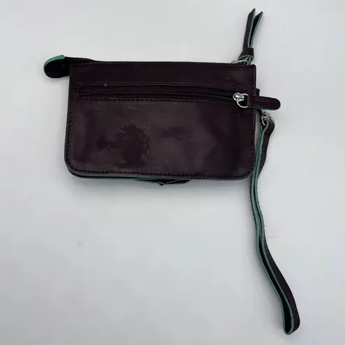 ILI New York Leather Wristlet Wallet Clutch Dark Brown Plum Rosette