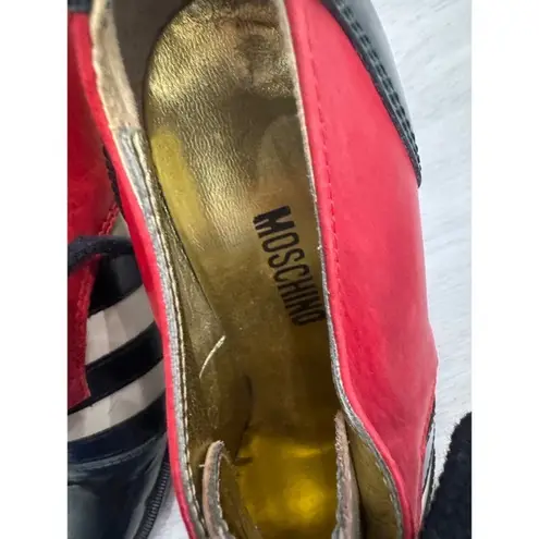Moschino Striped Lace Up Block Shoes Women Red Black Cream Gold size size 38