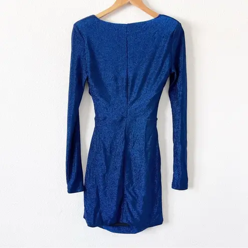 Meshki Blue Glitter Long Sleeve Cut Out Bodycon Mini Dress