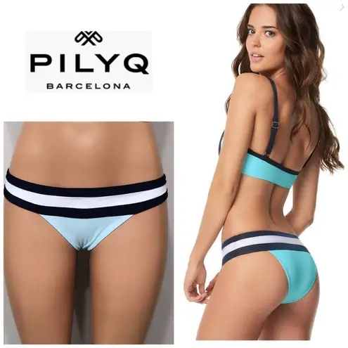 PilyQ Aquamarine banded teeny bikini bottoms. Medium