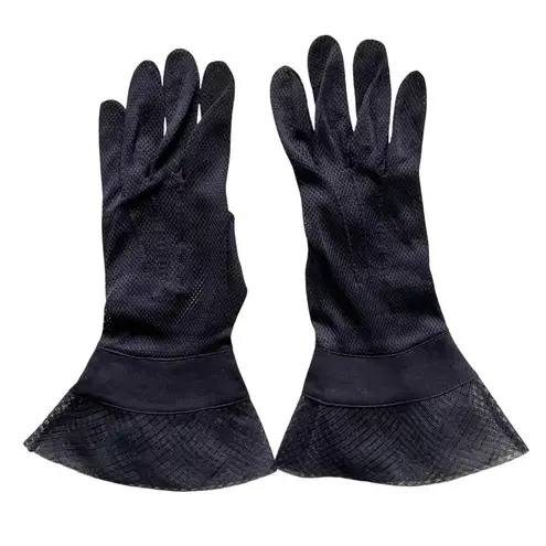 Vintage Navy Blue Mesh Gauntlet Womens Evening Gloves Size 6