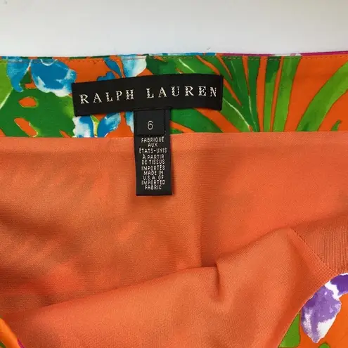 Ralph Lauren  black label orange tropical floral silk pencil skirt, size 6