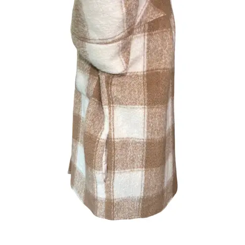 AQUA  Tan White Plaid Shacket Jacket Coat Medium Pockets Button Front EUC