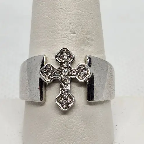 Premier Designs Devotion Silver Tone Crystal Cross Ring