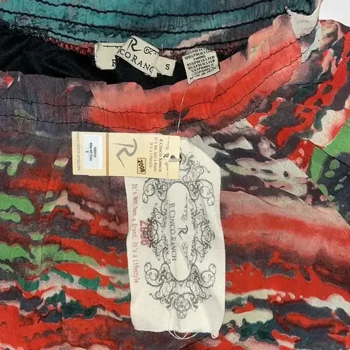 NEW R Cinco Ranch Off Shoulder Abstract Print Elastic Waist Dress S Boho Red