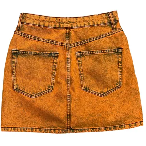 ZARA Super Stretch Jeans Short Mini Skirt - Size Small - Orange Denim