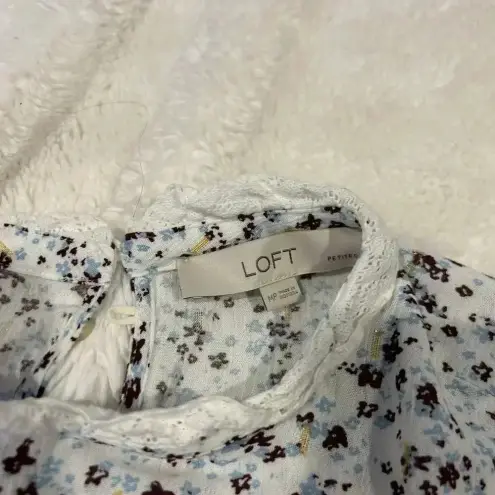 Loft ‎ Womens Blouse Long Sleeve Floral High Neck Medium Petite