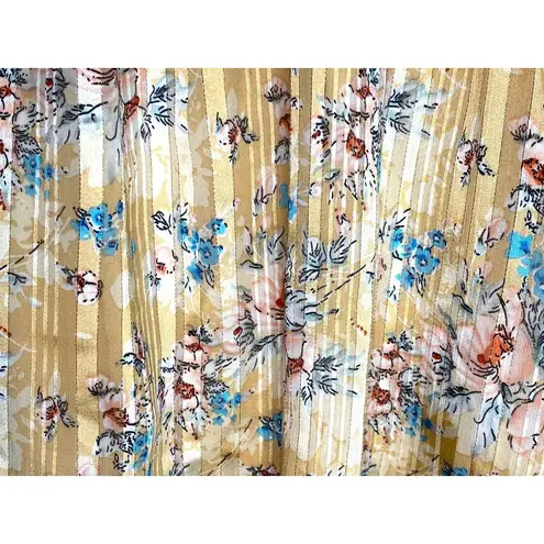 Mittoshop Gold Floral Boho Festival babydoll Long sleeve top Large Metallic