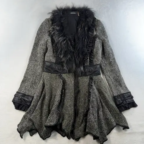 Dolce Cabo Sz L Boucle Cardigan Sweater Racoon Fur Witchy Grunge Luxe Goth Punk Gray Size L