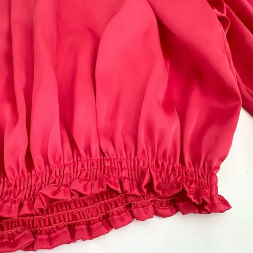 SHUG Crop Top DORIS Blouse Womens L Satin Ruffle Watermelon Pink Silky NEW Size L