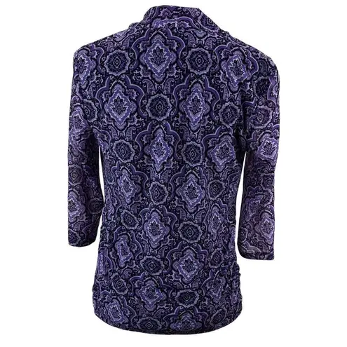 Dana Buchman  Printed Tunic Top Womens S Purple Cowl Neck Blouse Boho Chic Office